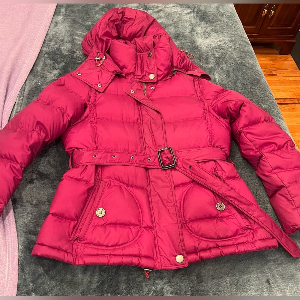 BURBERRY magenta puffer jacket/convertible to vest